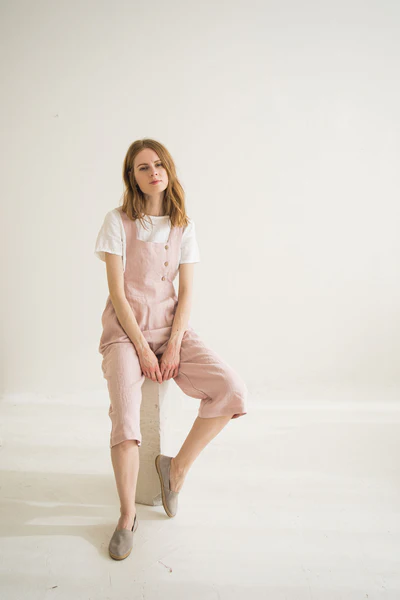 pink linen jumpsuit