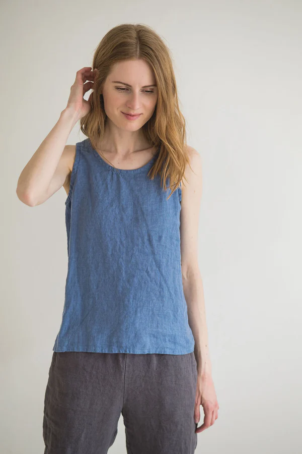 Blue Crew - Neck Sleeveless Top
