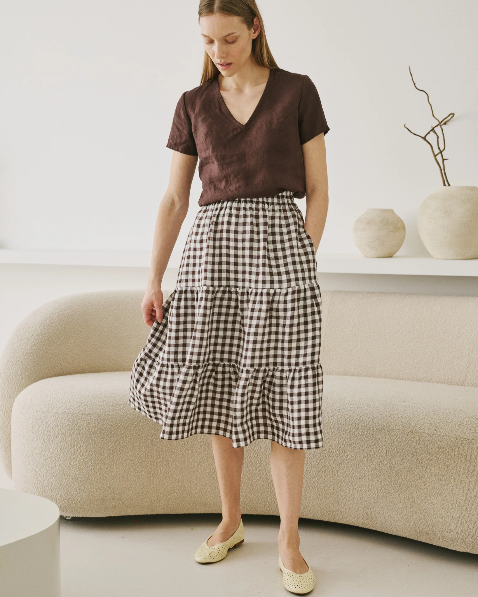MAGNOLIA tiered linen skirt - Image 3