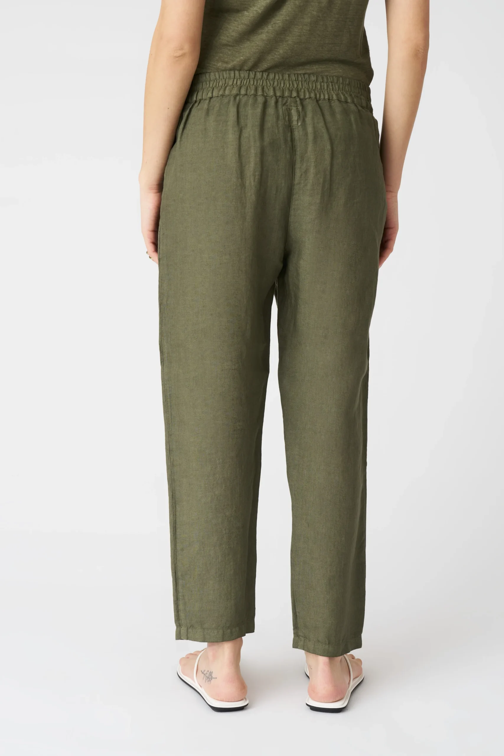 Sage Green Linen Paper - Bag Waist Trousers