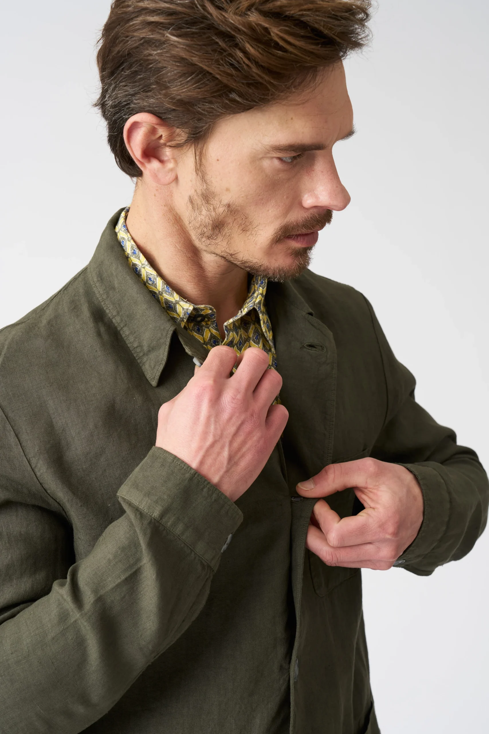 Olive Green Linen Jacket - Image 3