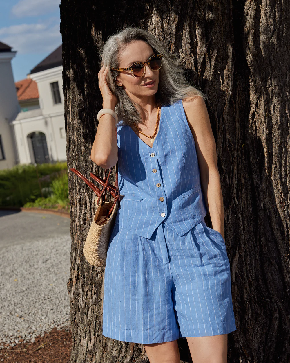 Blue Pinstripe Linen Vest - Image 4