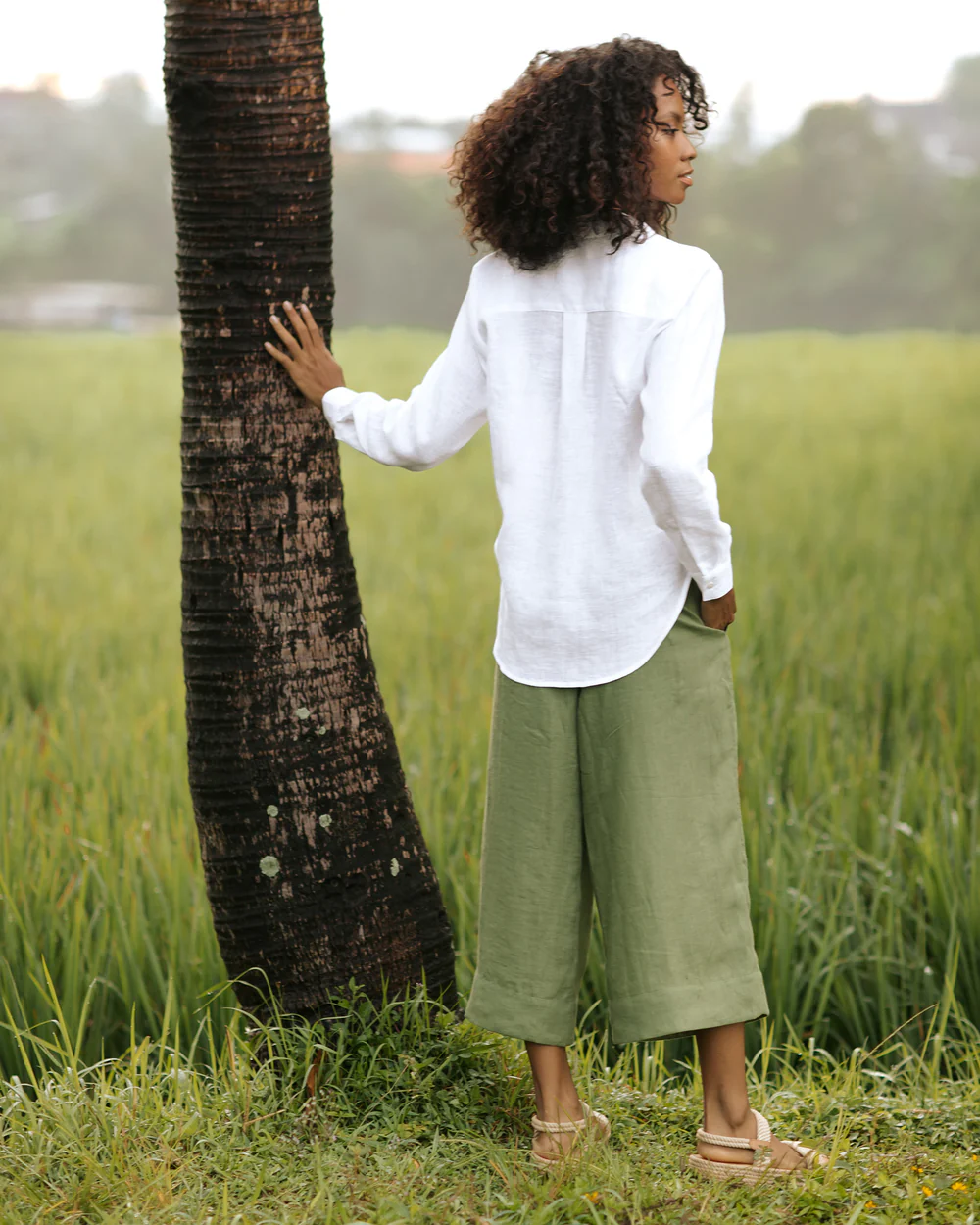 White Casual Button - Down Shirt with Patch Pockets - Image 3