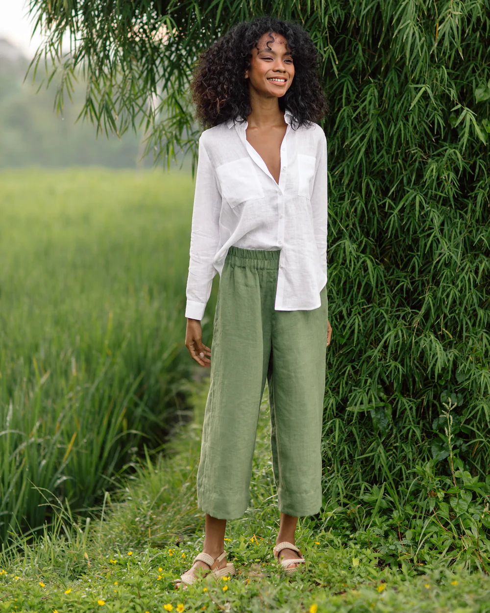 White Casual Button - Down Shirt with Patch Pockets