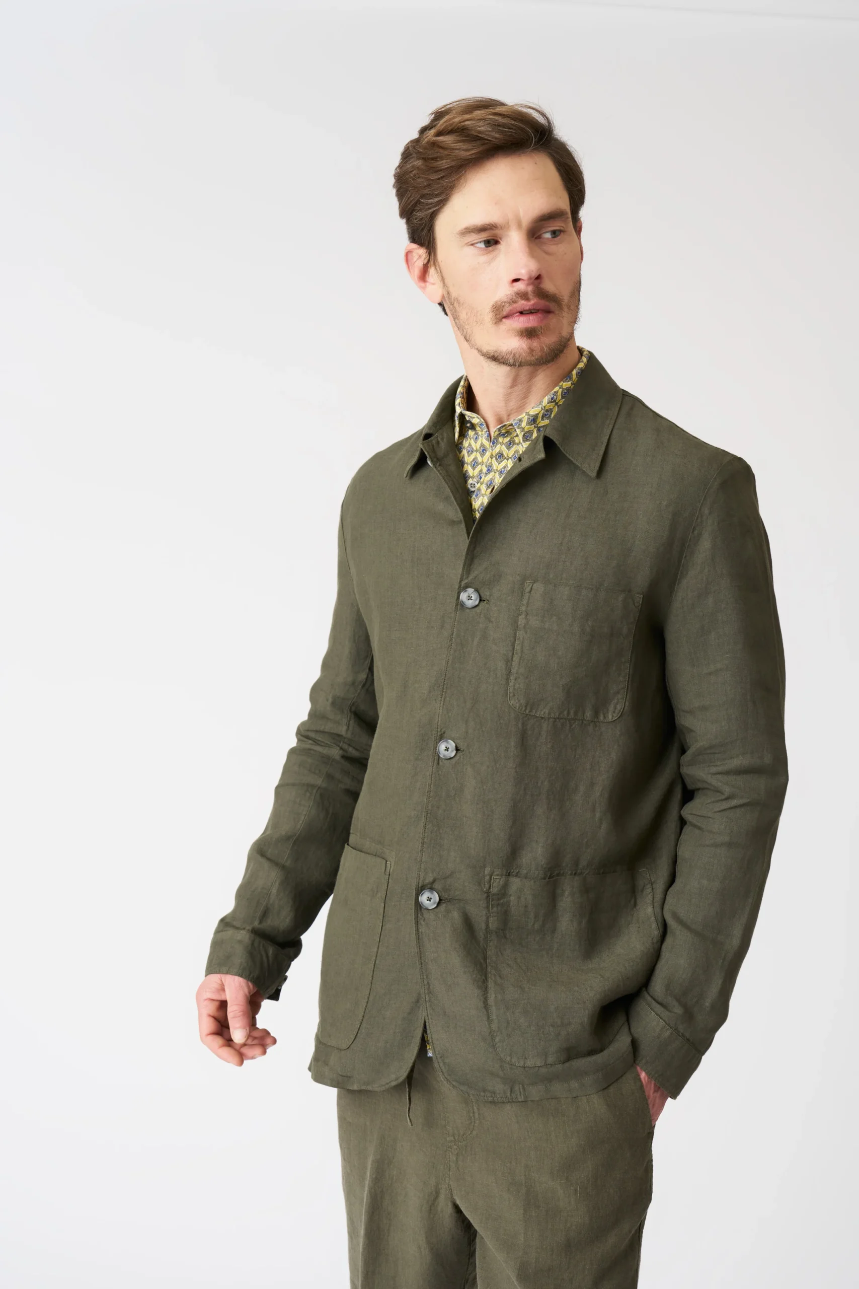 Olive Green Linen Jacket - Image 2