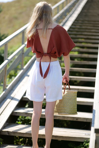 Rust Red Deep V - Neck Cropped Top - Image 3