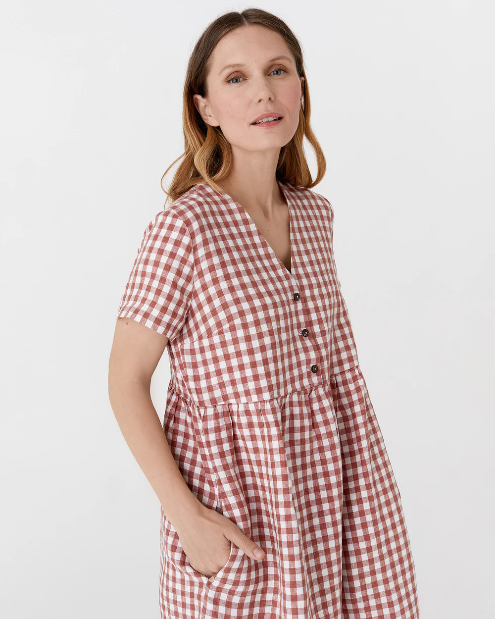 rust and white gingham dress - Image 2