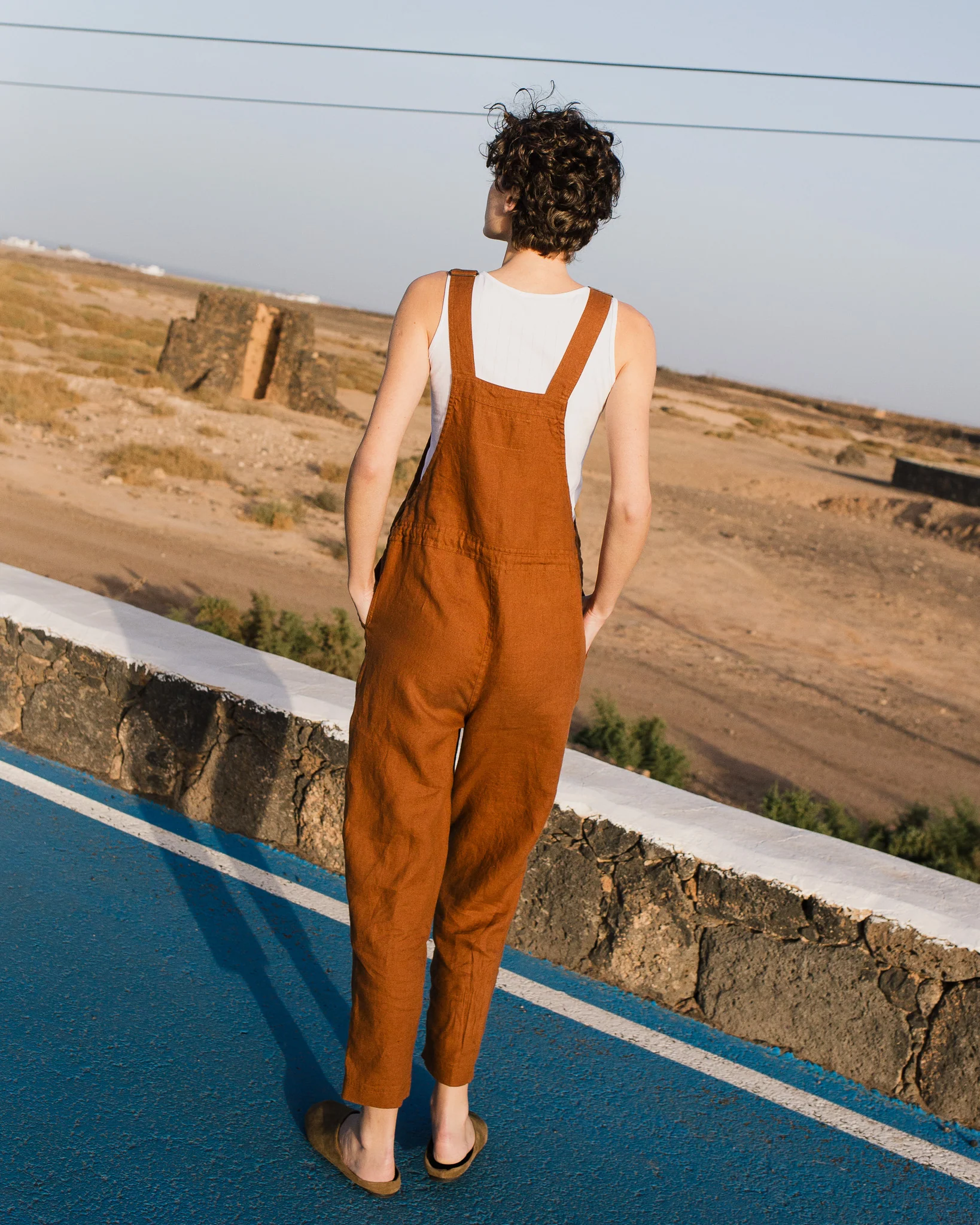 rust - colored linen jumpsuit - Image 5