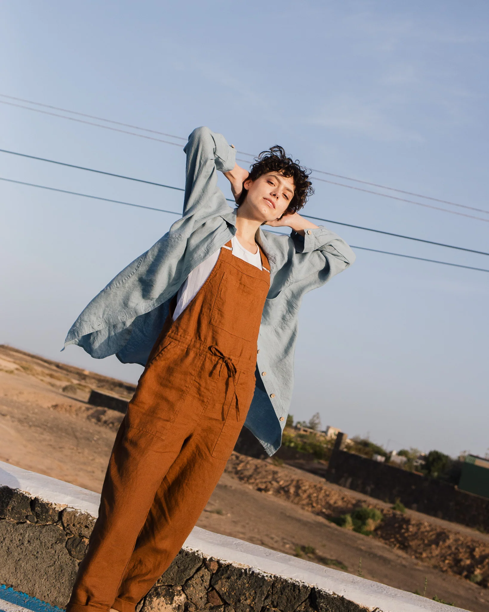 rust - colored linen jumpsuit - Image 4