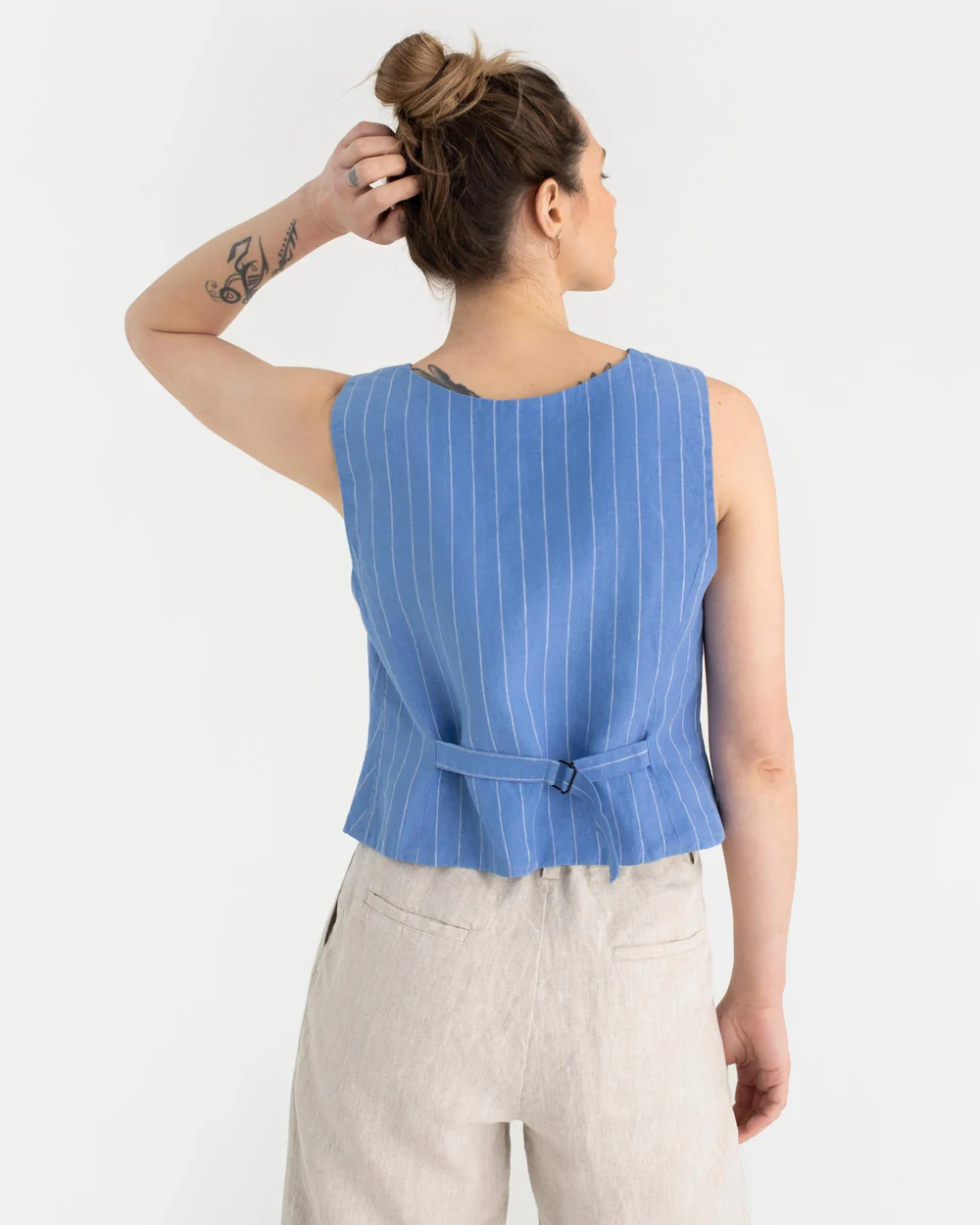 Blue Pinstripe Linen Vest - Image 10