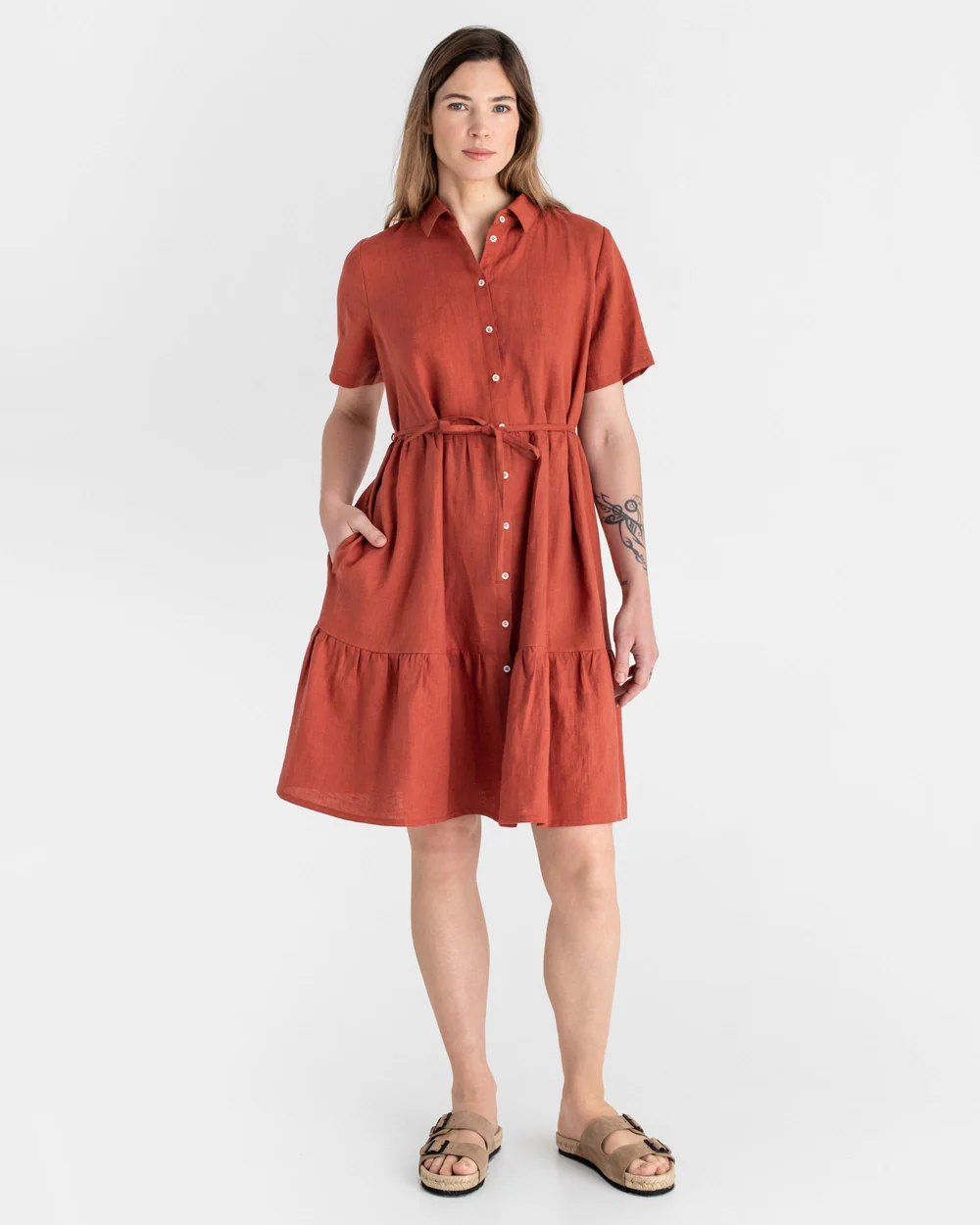 rust - colored shirt dress