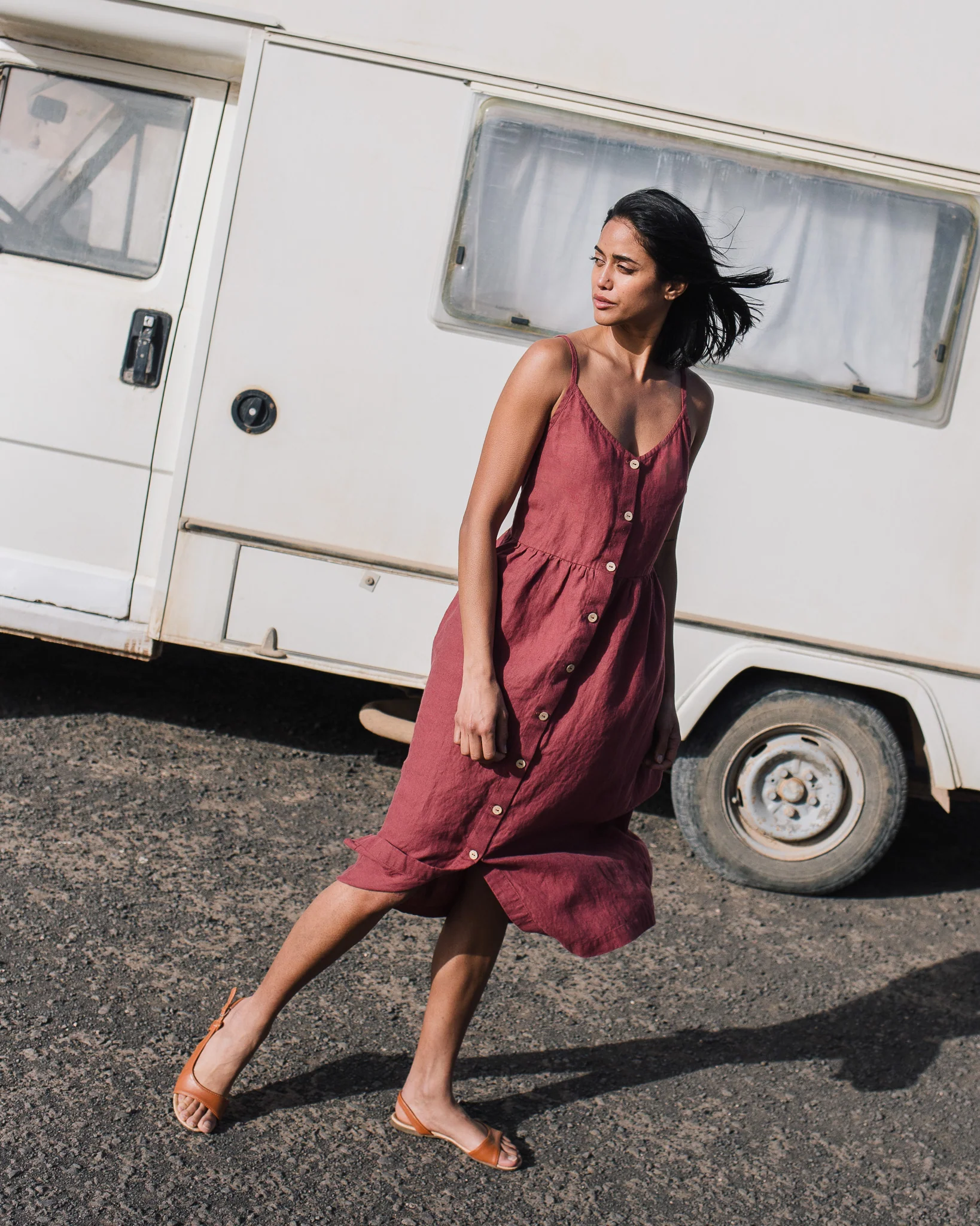 rose - red camisole midi dress