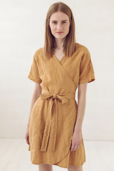 mustard - hued wrap dress - Image 4