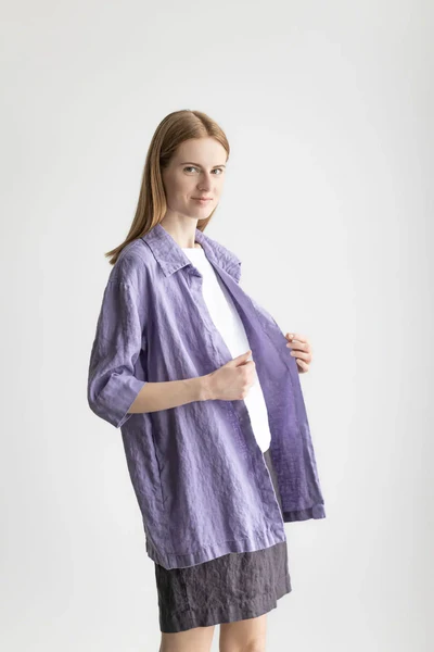 Lilac Linen Oversized Shirt Jacket - Image 4