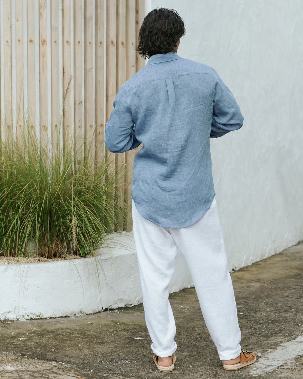 Blue Linen Long - Sleeve Shirt - Image 3