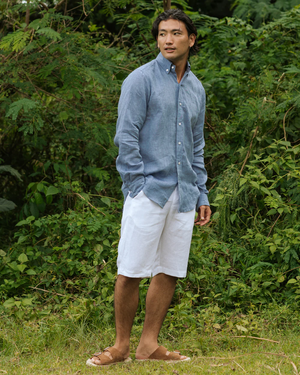 Blue Linen Long - Sleeve Shirt - Image 7