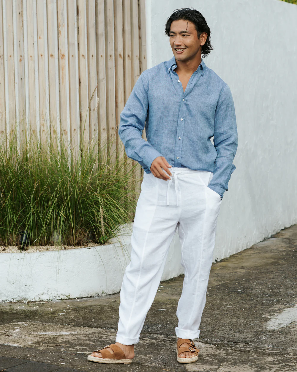 Blue Linen Long - Sleeve Shirt - Image 6