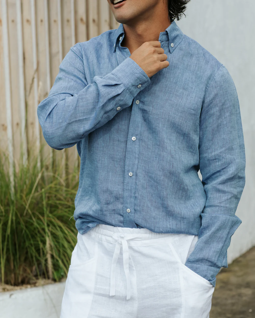Blue Linen Long - Sleeve Shirt - Image 5