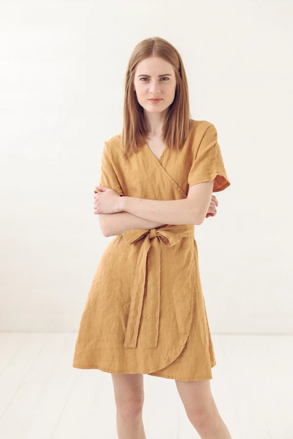 mustard - hued wrap dress