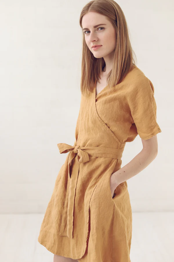 mustard - hued wrap dress - Image 2