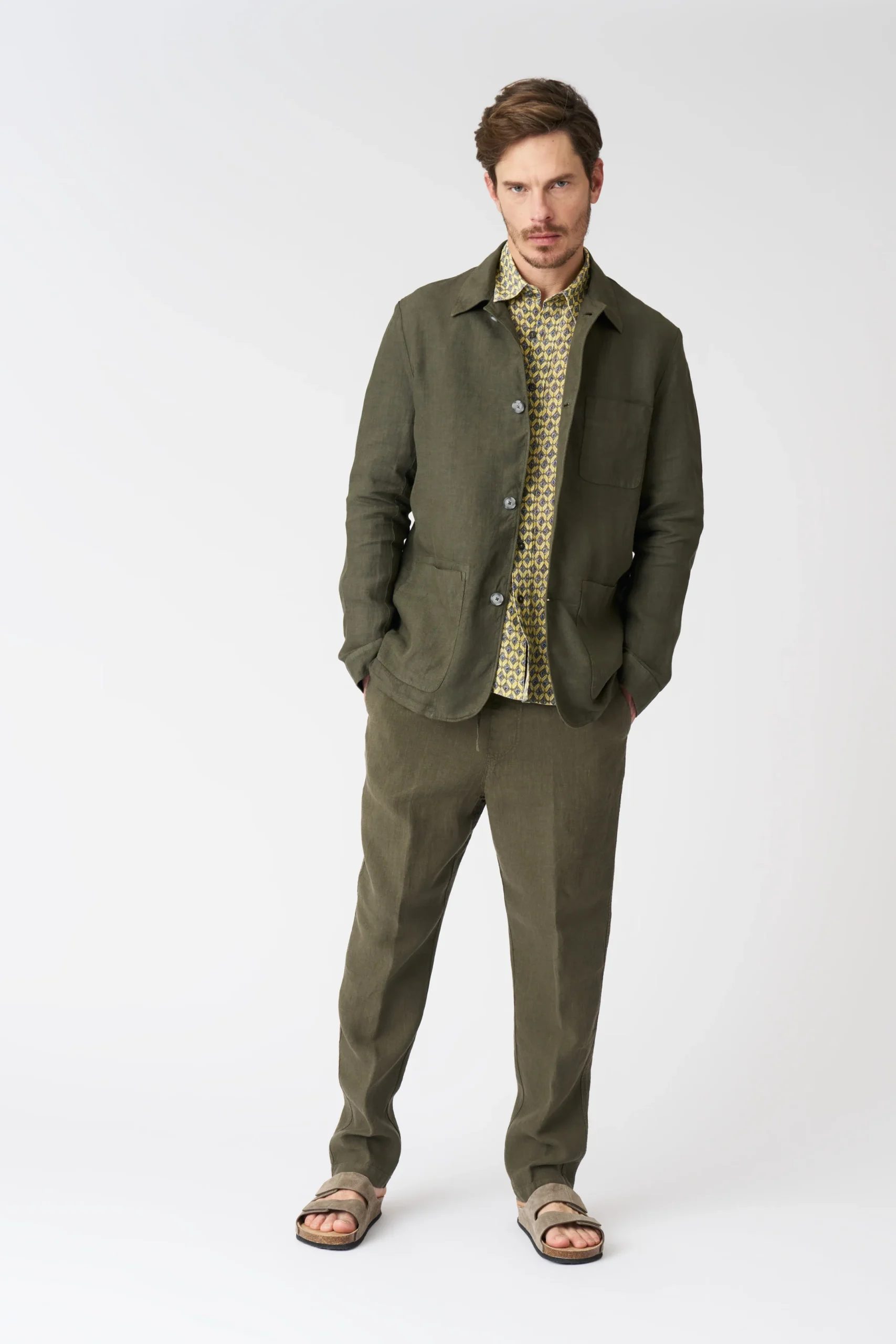 Olive Green Linen Jacket