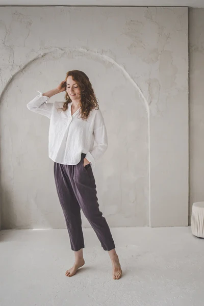 White Asymmetrical V - Neck Long - Sleeve Top