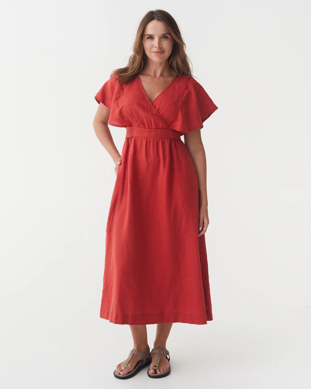 Rust Red Ruffled Sleeve Wrap - Style Maxi Dress - Image 4