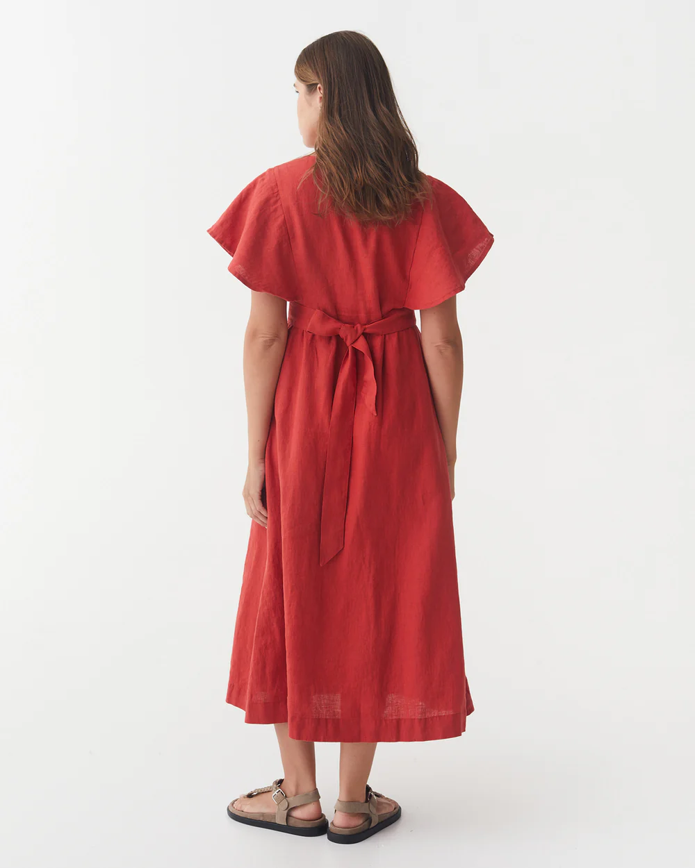 Rust Red Ruffled Sleeve Wrap - Style Maxi Dress - Image 5