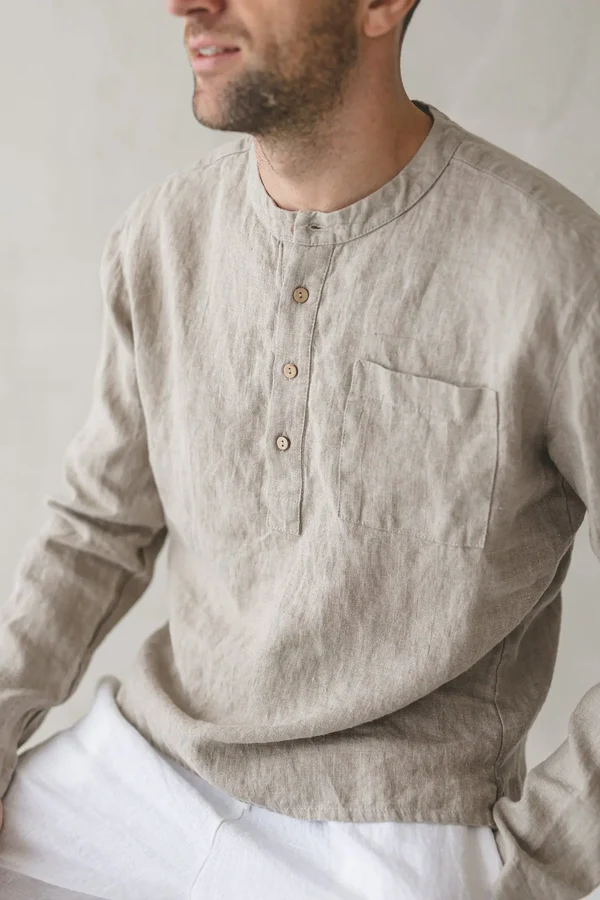 Beige Linen Henley Shirt