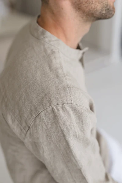 Beige Linen Henley Shirt - Image 2