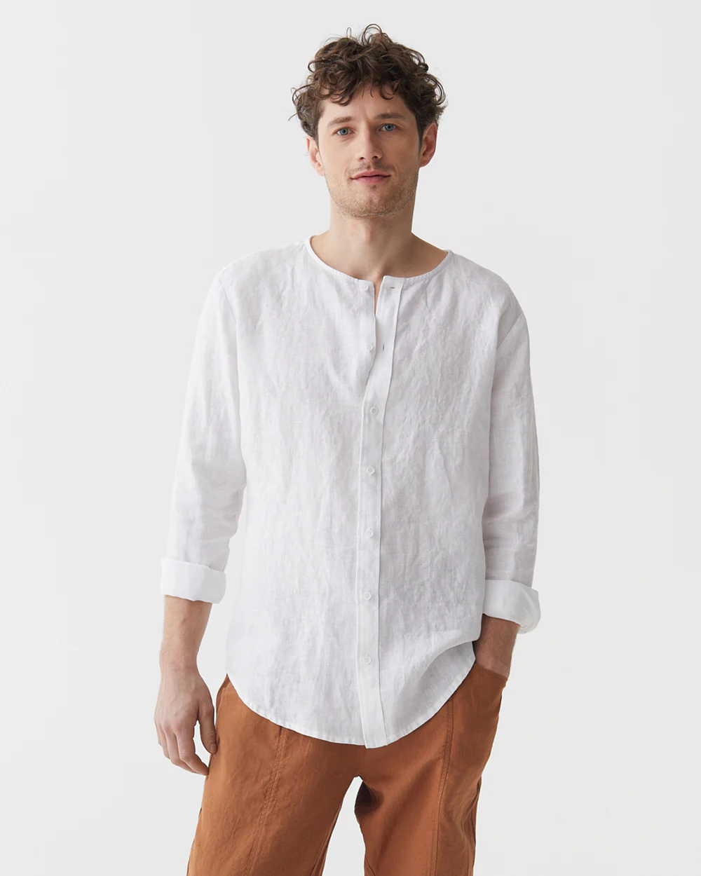 White Linen Long - Sleeve Top
