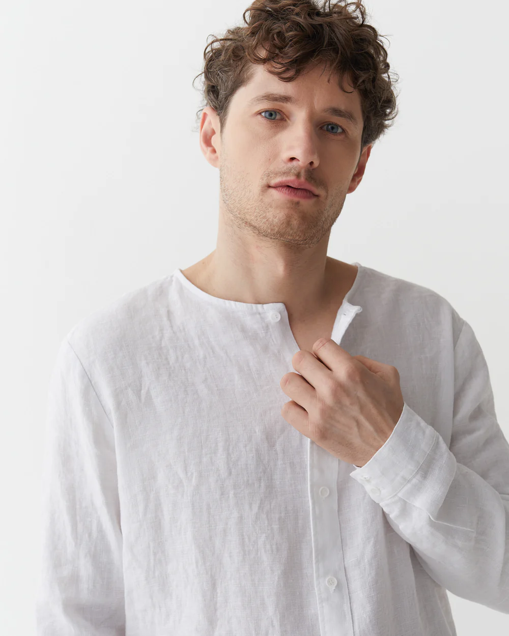 White Linen Long - Sleeve Top - Image 3