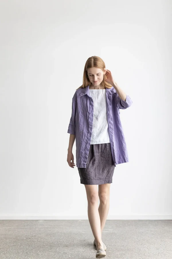 Lilac Linen Oversized Shirt Jacket