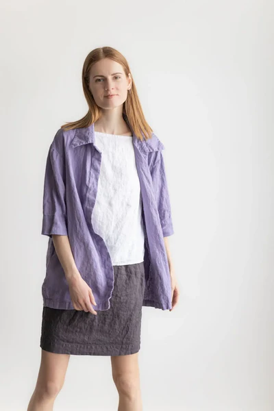 Lilac Linen Oversized Shirt Jacket - Image 6