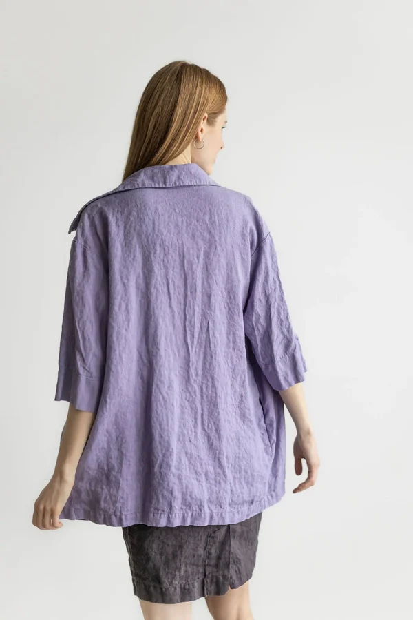 Lilac Linen Oversized Shirt Jacket - Image 2