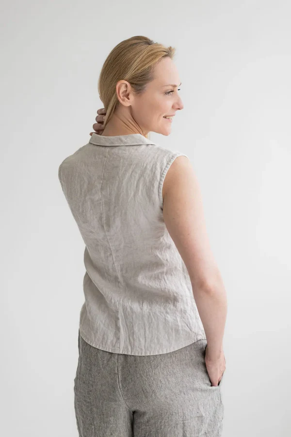 Oatmeal Collared Sleeveless Button - Down Top - Image 2