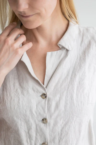 Oatmeal Collared Sleeveless Button - Down Top - Image 3